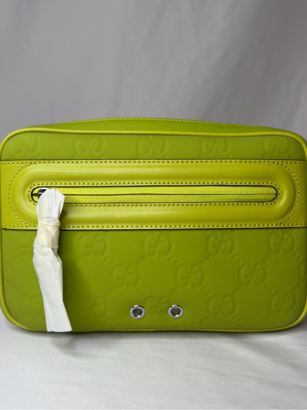 Gucci Edge GG Rubber Crossbody Acid Green NWT Box 834493